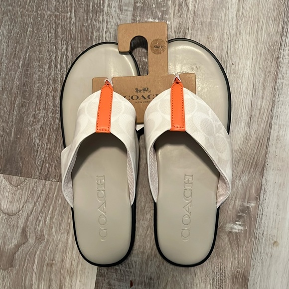 Coach Other - Coach flip flops 9M signature canvas with orange stripe